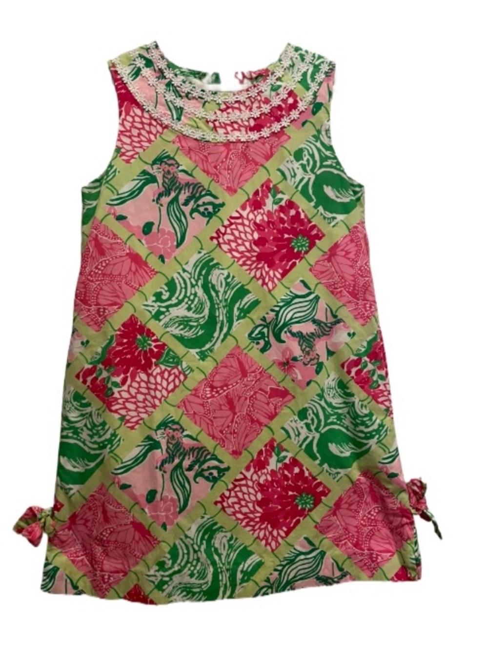 Lilly Pulitzer Green Pink Floral Patchwork Shift Dress SZ 7